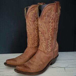 Old West 'Tan Canyon' Distressed Leather Cowboy Boots - Women's size 6.5